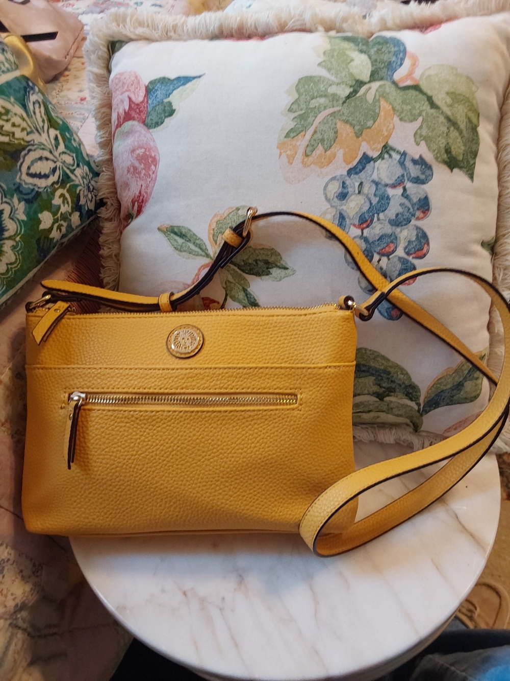 NWOT Anne Klein Crossbody Bag, Mustard Yellow Pebbled Leather